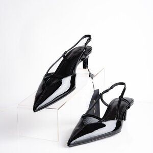 Massimo Dutti Womens Leather Slingback Heels Black US 6.5 EU 37 New 1406/450